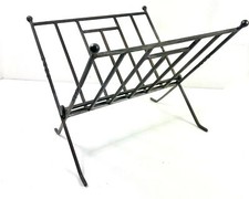 Vintage Metal Magazine Newspaper Rack Unique Handmade Sturdy Wrought Iron Frame