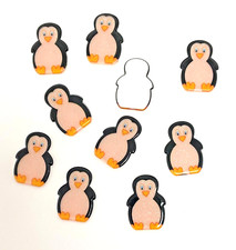 10 Glitter Kawaii Penguins 23mm Flat Back Resin Embellishments Cabochons