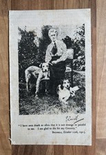 WW1 Silk Postcard. Nurse Edith Cavell & Dogs. “I am glad to die for my Country”