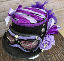 Black Purple Lilac Steampunk Top Hat Feathers Corset Top Goggles Keys 57cm (35)