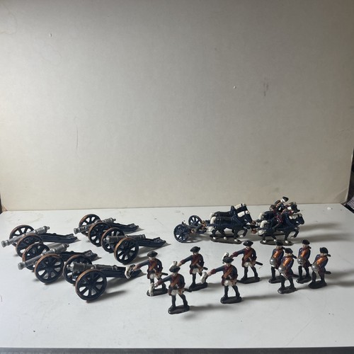 Vintage metal soldiers cannons - metal,