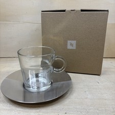 Nespresso Coffee Glass Cup & Metal Saucer Esspresso Lungo Americano Cup Mug