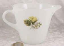 JAJ Pyrex small milk jug floral design 3 inches tall glass wear breakfast item