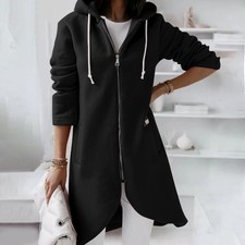 Women Long Hooded Hoodie Ladies Zip Up Pocket Jumper Coat Sweatshirt Top S-5XL