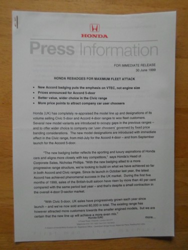 Honda rebadging orig - 1999, uk