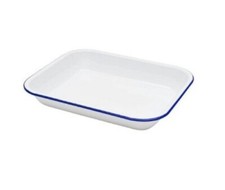 *IMPERFECT* Enamel Bake Pan White 37cm x 29.5cm Roasting Pan Tray Rectangular
