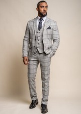 Men's Cavani Light Grey Tweed Check Wedding 3 Piece Slim Fit Suit