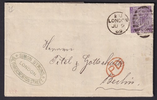 1869 cover london - gb,