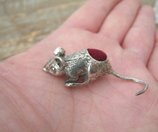 Stunning English Hallmarked Sterling Silver Mouse / Rat Pin Cushion - Red Velvet
