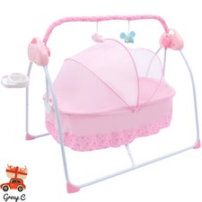 Pink Electric Baby Rocker Swing Rocking Crib Cot Bed Infant Cradle w/ Bluetooth
