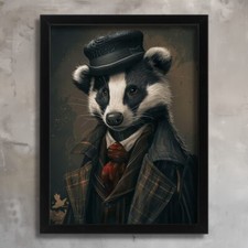 Badger Art Print Badger In A Suit Funny Animal Picture Vintage Animal Wall Art