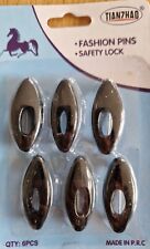 6pc Scarf Hijab Safety Pins Tailor Pin Snag Free Plain Brooch - Black