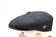 Mens Grey Herringbone Flat Cap