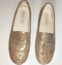 Ladies Size 3 1/2 Shoes Flats Gold Snake Print Slide on Loafers Dorndorf
