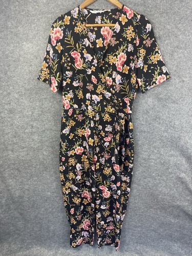 Black floral jumpsuit wrap - black,