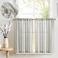 TOPICK Curtains Linen Striped Cafe .24 Inch 2 Panels Black Stripe RRP £17.99
