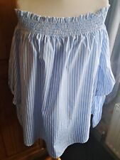 A Blue & White Striped Off Shoulder Blouse by Zanzea Size L