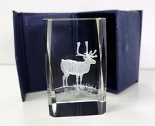 3D Laser Etched Crystal Glass, Paperweight With Reindeer, Stag, Deer, Boxed