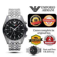 NEW EMPORIO ARMANI AR5983 TAZIO STAINLESS STEEL BLACK DIAL MEN CHRONOGRAPH WATCH