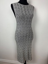 Principles Vintage Silver Crochet Knit  Flapper Dress 20s Evening Small UK 10