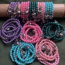 Job Lot Wholesale X 50 kids Heart Charm Bracelets, Pearl Beads FB210
