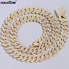 Mens Cuban Link Chain Necklace Iced Out Diamond Thick Hip Hop Jewellery - 50cm