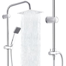 Waterfall Tap Riser Rail Kit Bathroom Square Shower Mixer Chrome Twin Head Set