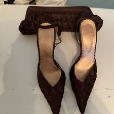 Ladies Dressy Chocolate Coloured Shoes Size 3 Matching Clutch Bag From Arian