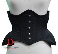 Curvy Cotton Double Steel Boned Corset Black Waist Training Underbust Corset