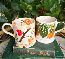 Emma Bridgewater pottery cafe mugs X 2 autumn leaves pumpkins cottage BD Initial