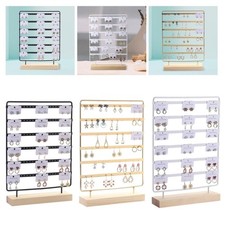 6 Layer Wood Metal Earring Display Stand Holder Jewelry Necklace Rack Organizer