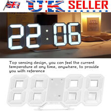 3D LED Digital Night Wall Clock Alarm Modern Watch Display Indoor Temperature UK