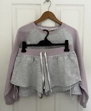 F&F Sleep Club Grey & Purple Pyjama Set (Jumper Top & Shorts) Size 12-14