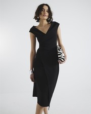 River Island Womens Midi Wrap Dress Black Lapel V-Neck Sleeveless Casual