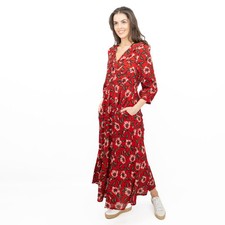 Womens Seasalt Furled Flower Dress Red Mary Rose Flo V-Neck Floaty Midi Stylish
