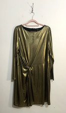 NWT Next Dress Size 20 Gold Metallic Twist Front Festive Christmas £45
