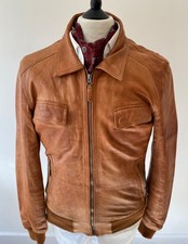 RETRO mens CLASSIC AVIATRIX TAN SHADED SOFT LEATHER ZIP-UP BOMBER JACKET  M 40"