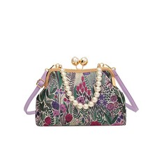 Embroidered Flower Purses and Handbags Pearl Chain Shoulder Bag Crossbody Bag