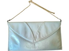 Women's RENATA White Leather Vintage Gold Hardware Chain Strap Clutch Bag 