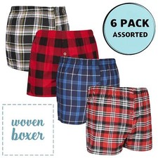 6 Pack Mens Woven Boxer Shorts