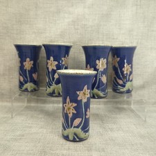 5 Vintage Desmond Maurice Pottery Clover Studio Vase Beakers Vase Blue Floral 