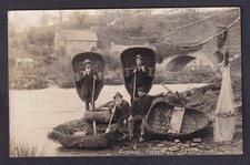 Carmarthenshire CENARTH Coracle Fishermen used 1931 RPPC real photo postcard