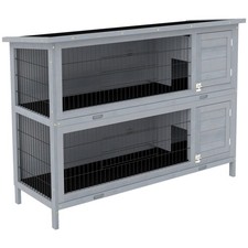PawHut Rabbit Hutch, Guinea Pig Hutch with No-Leak Trays & Divider, Grey