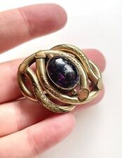 Antique Victorian Etruscan Revival Amethyst Paste Gold Pinchbeck Brooch Pin 1.6"