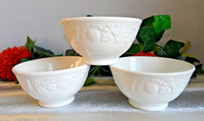 WHITE EMBOSSED QUADRIFOGLIO 14.5cm WIDE RICE / CEREAL BOWLS X3