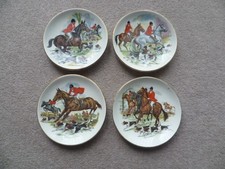 4 X VINTAGE SMALL HUNTING SCENE PLATES - LIVERPOOL ROAD POTTERY