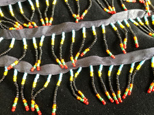 glass Beaded fringe braid 1M vintage lampshade trim 70s black ribbon fringing