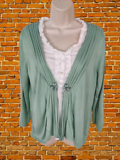 WOMENS M&S PER UNA SIZE UK 16 M GREEN EMBELLISHED FITTED MOCK SHIRT JUMPER TOP
