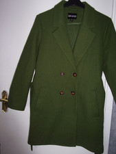 QVC Centigrade double breasted knee length smart coat & belt moss green size S