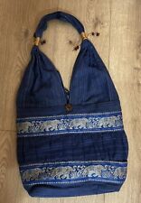 VINTAGE WOVEN INDIAN ELEPHANT BO-HO HIPPIE BLUE BEADED BAG